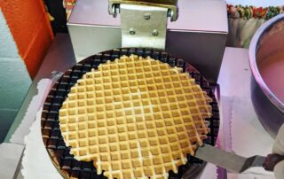 Waffle cone being made