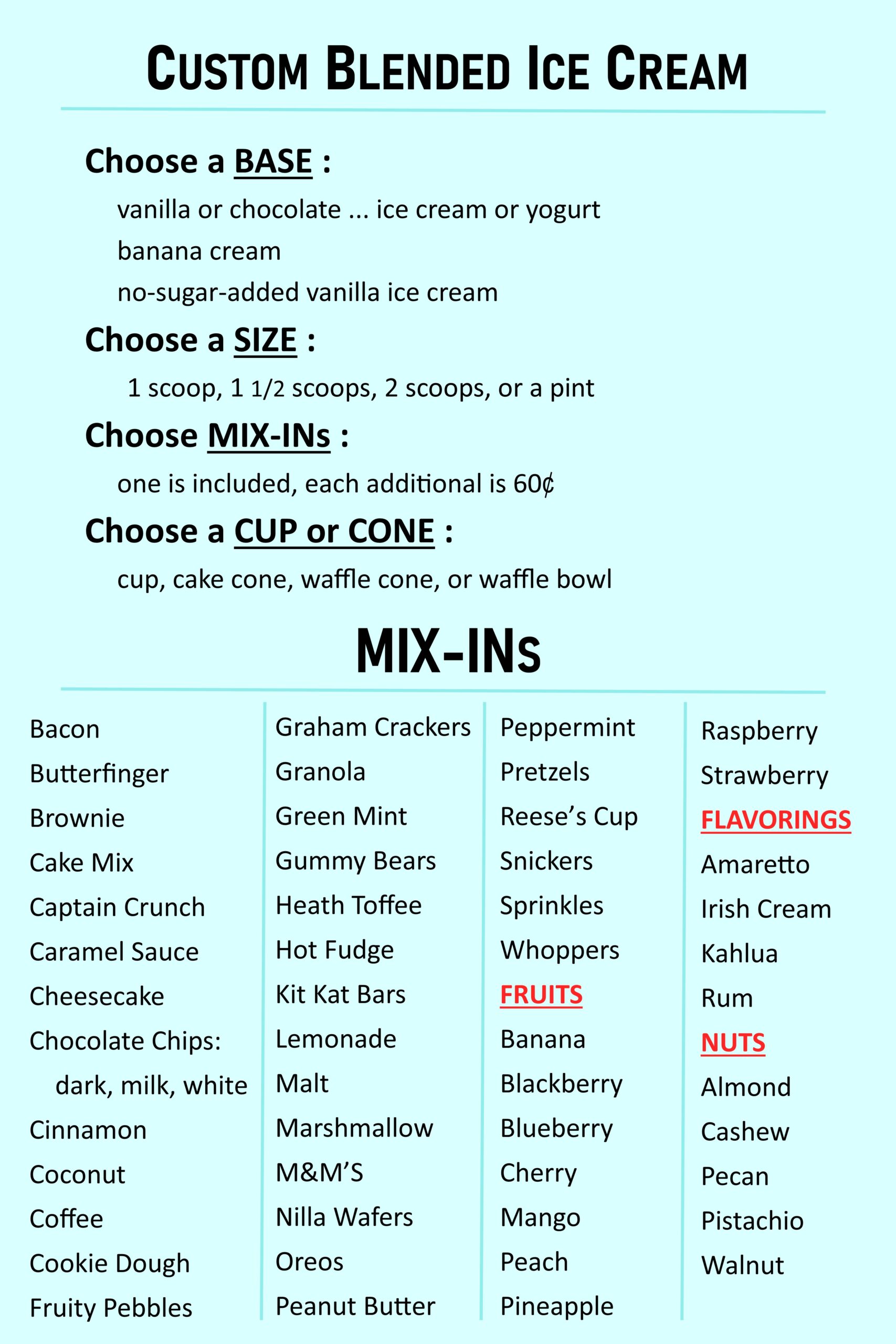 Andee's Menu - Ice Cream Ingredient List